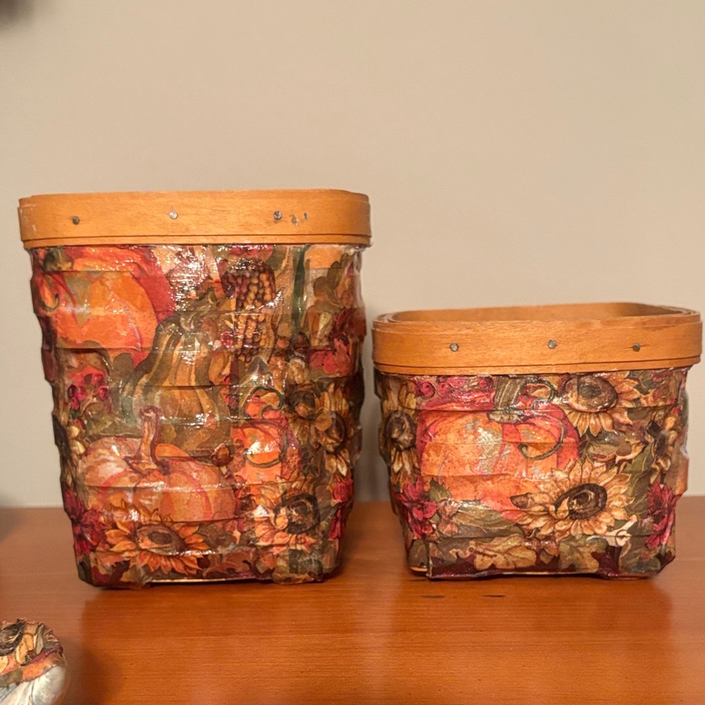 Longaberger Autumn Floral decoupaged Basket set